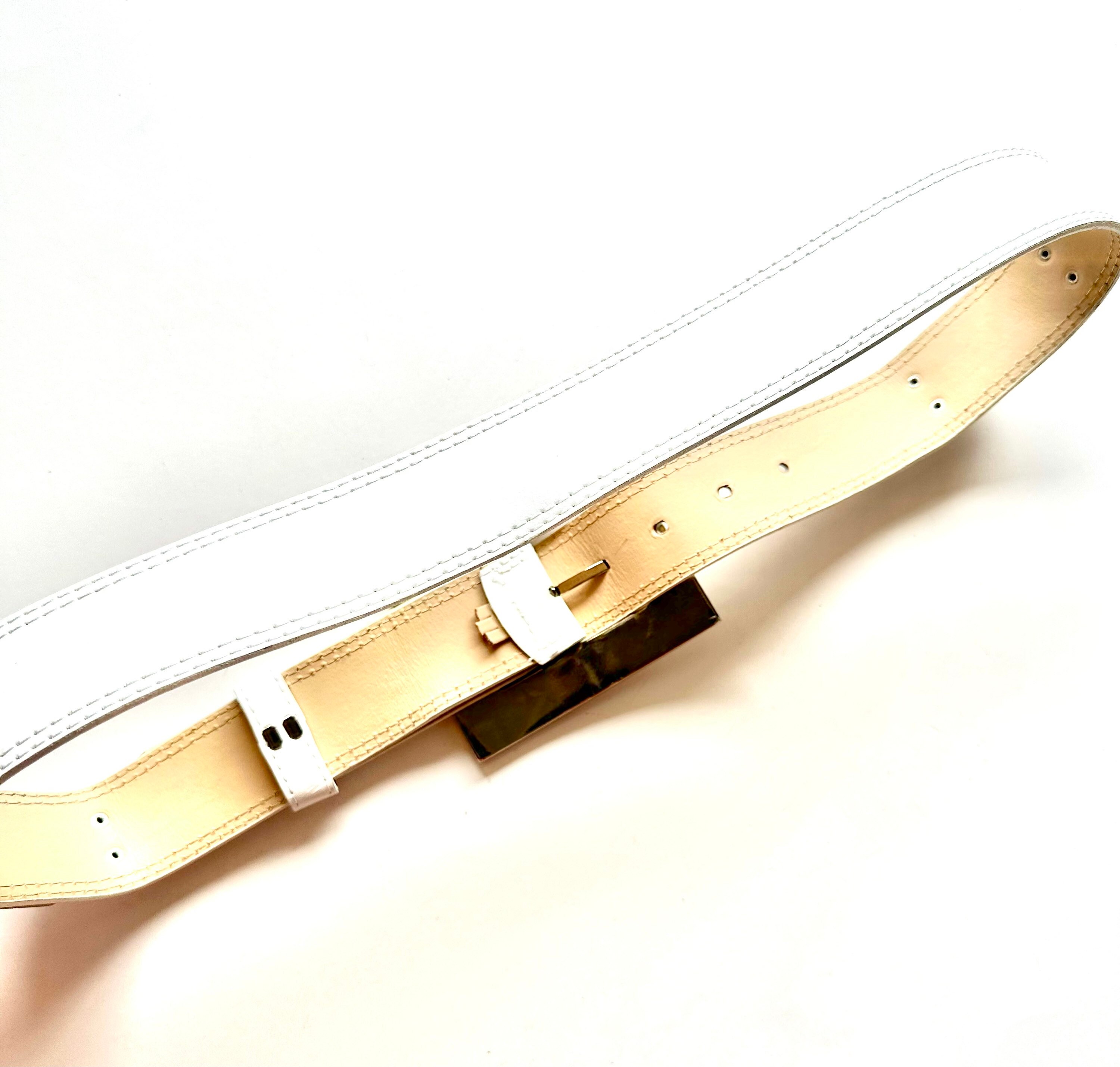 Vintage‎ Roccobarocco Jeans Rhinestone Genuine Leather Belt White Womens Size 48 Vintage Rhinestones Buckle Leather Belt Roccobarocco White  main image 4