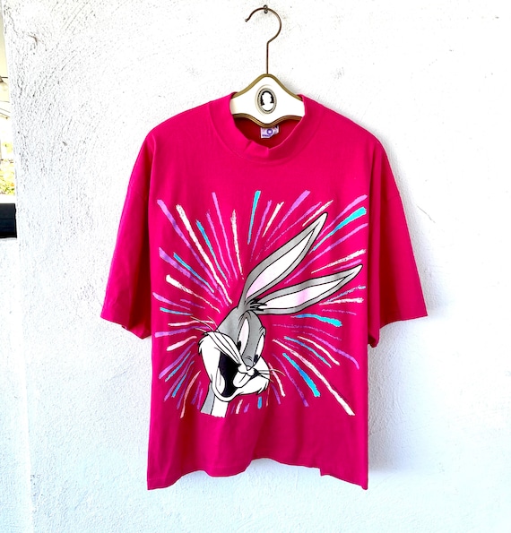 Vintage 90s Bugs Bunny Looney Tunes camiseta de gran tamano Warner Bros camisa rosa Etsy Espana