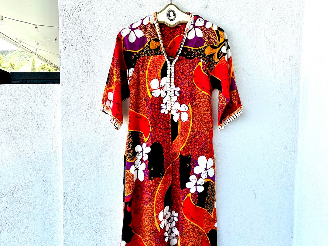 Vintage 60s 70s Hawaiian Psychedelic Kaftan Dress 1960s 1970s Hawaii ...