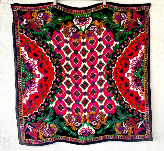 Vintage 70s 80s Large Silk Scarf Hippie Paisley B… - image 3