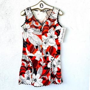 Vintage 60s 70s Flower Power Romper 1960s Go Go Mini Floral Scooter Skort One Piece