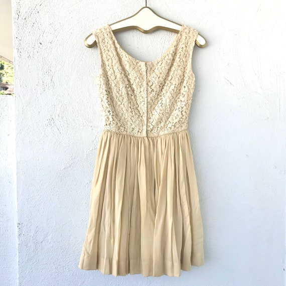 Vintage 50s 60s Lace Pearl Beaded Silk Dress // W… - image 3