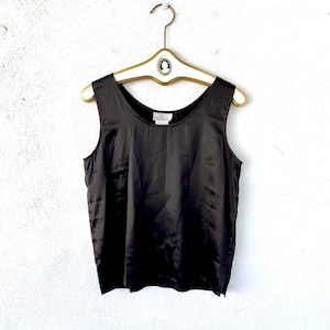 Vintage New 90s Silk Black Tank Top Minimalist Oversized Shirt