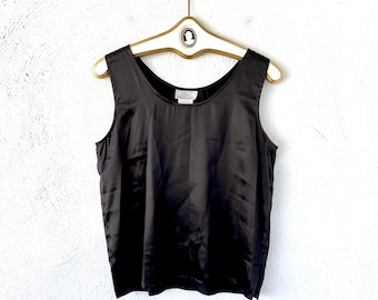 vintage New 90s Silk Black Tank Top Chemise surdimensionnée minimaliste