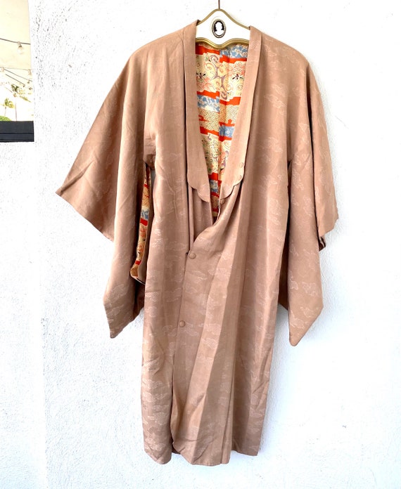 Vintage Japanese Kimono Silk Cardigan Beige Minim… - image 4