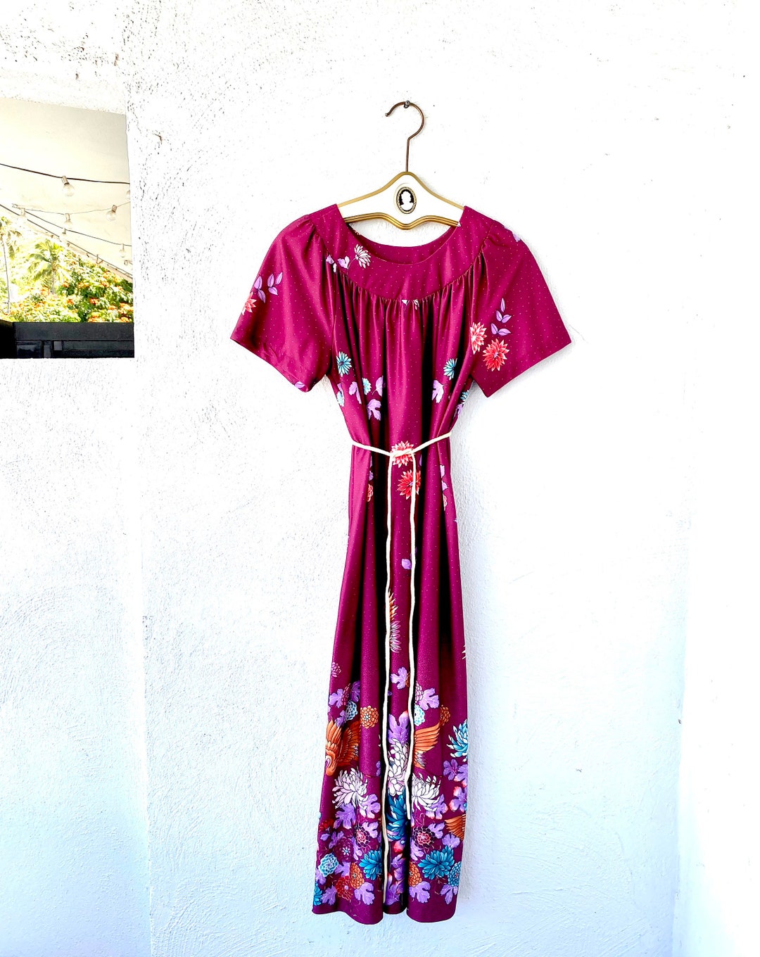 Vintage 70s Hawaii Floral Crane Dress Hawaiian Muumuu Caftan - Etsy