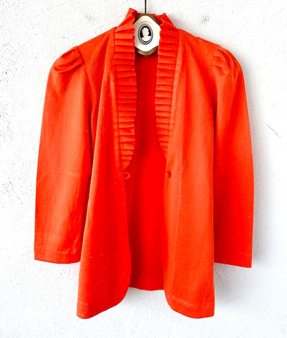 Vintage 70s Victorian Revival Orange Jacket Ruffl… - image 5