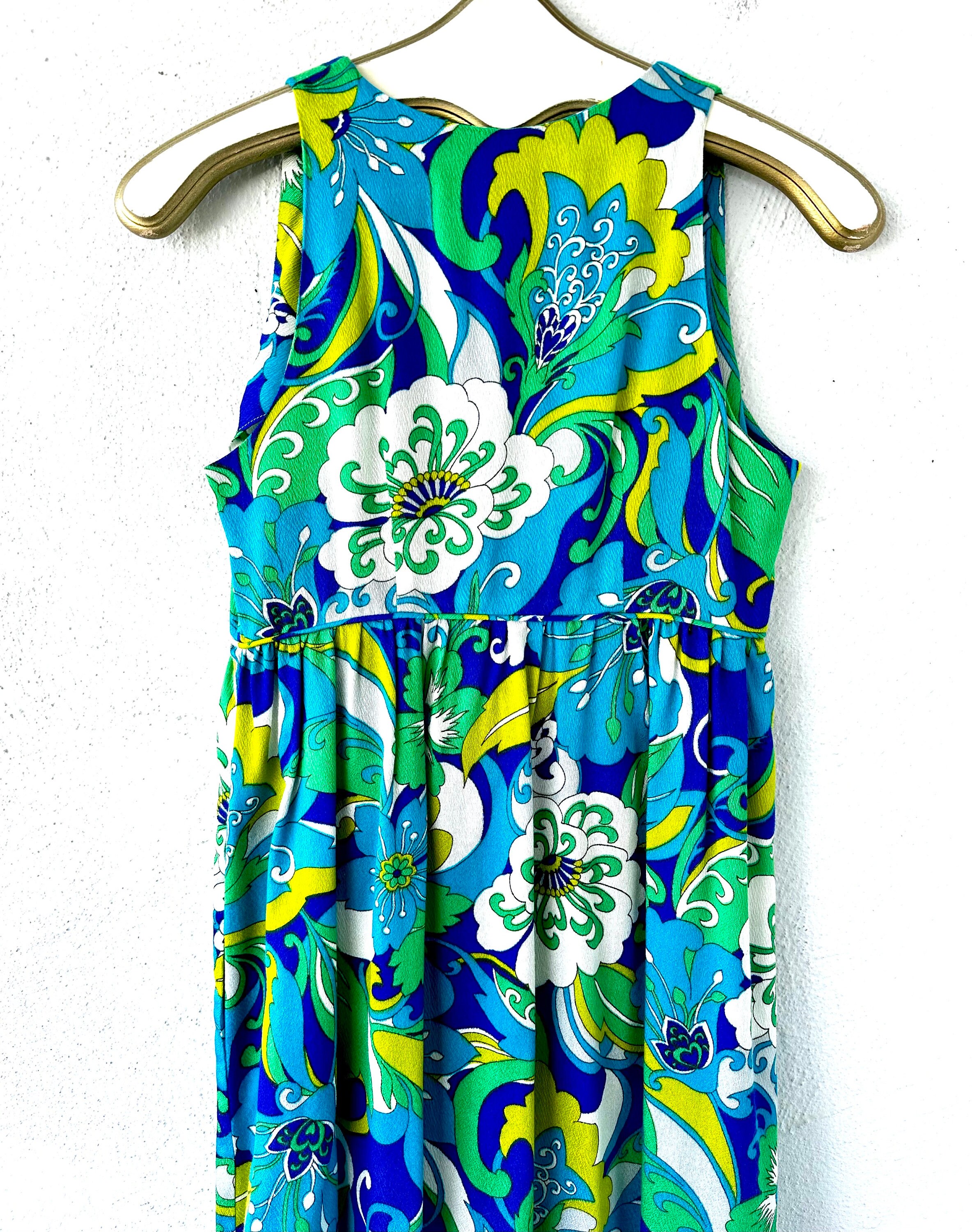Vintage 60s 70s Hawaiian Bright Bold Floral Dress 1960s 1970s Hawaii ...