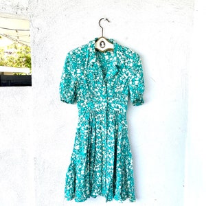 Vintage 80s does 40s Silk Apron Dress with Strong Shoulders