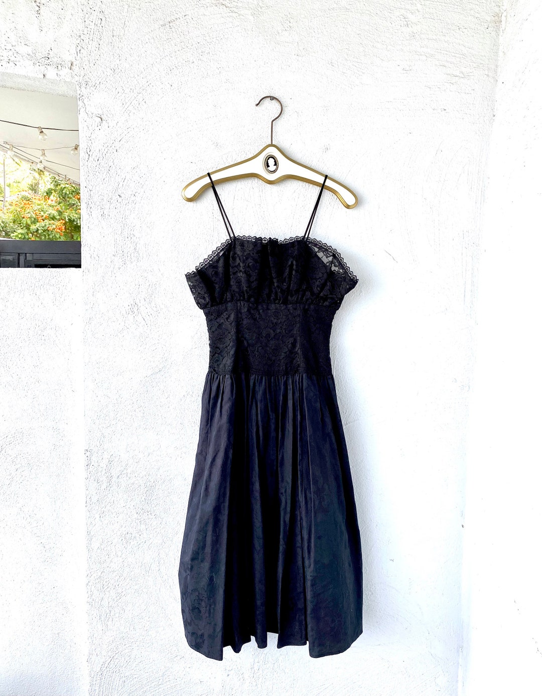 Vintage 1950s Black Pink Lace Tulle Cocktail Dress