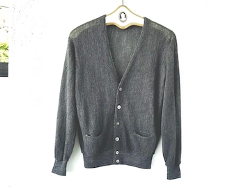 Vintage 1950s Campus Luxury Line Gray Pure Wool Textured Cardigan