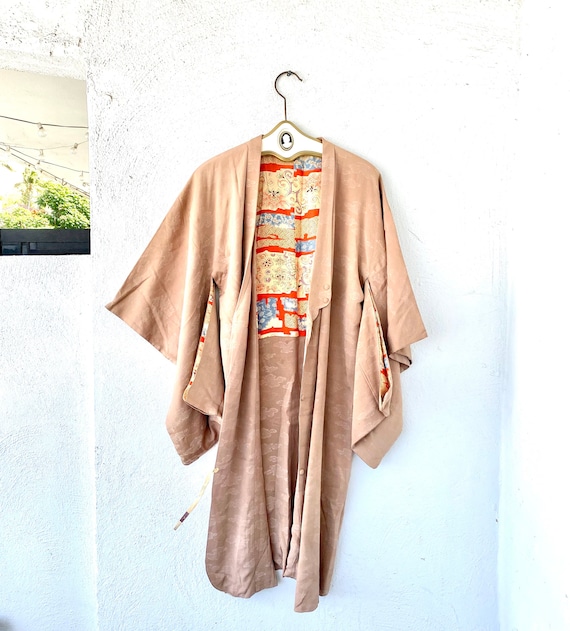 Vintage Japanese Kimono Silk Cardigan Beige Minim… - image 1