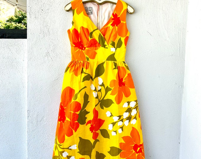 Vintage 60s 70s Malia Hawaiian Dress Bright Floral Hawaii Aloha Muumuu ...
