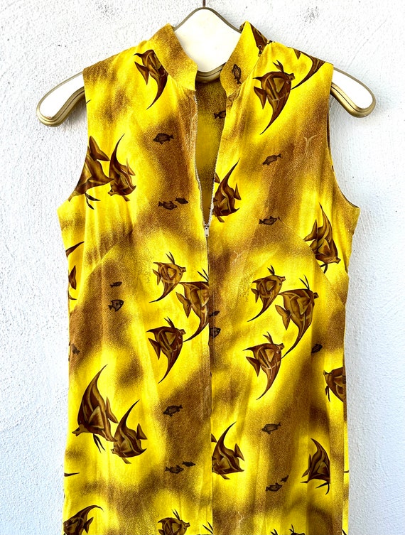 Vintage 60s Hawaiian Cheongsam Fish Dress 1960s H… - image 7