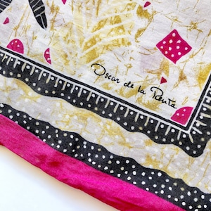 Lenço vintage Oscar de la Renta floral rosa quadrado leve de algodão