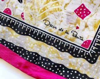 Vintage Oscar de la Renta Floral Pink Square Light Cotton Scarf