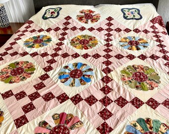 ヴィンテージ ドレスデン プレート キルト 花柄 パッチワーク