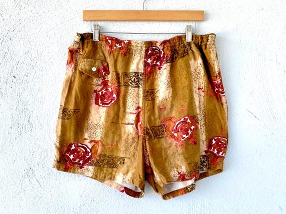 Vintage 60s Hawaiian Surf Shorts: Royal Coat of Arms Graphic