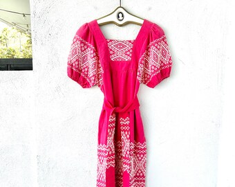 Vintage Guatemalan Woven Dress Pink 70s Boho Ethnic Dress