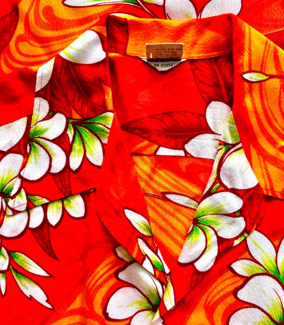 Vintage 70s Hawaiian Neon Floral Aloha Shirt Larg… - image 4