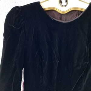 Vintage 80s Black Velvet Strong Shoulders Mini Dress image 3