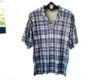 Vintage 90s Gianni Versace Men’s Shirt 1990s Polo Collared Checkered Top