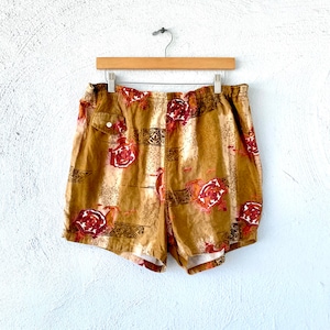 Vintage 60s Hawaii Surf Swim Shorts // Hawaiian Kingdom Royal Coat of Arms Graphic Short High Waisted Shorts