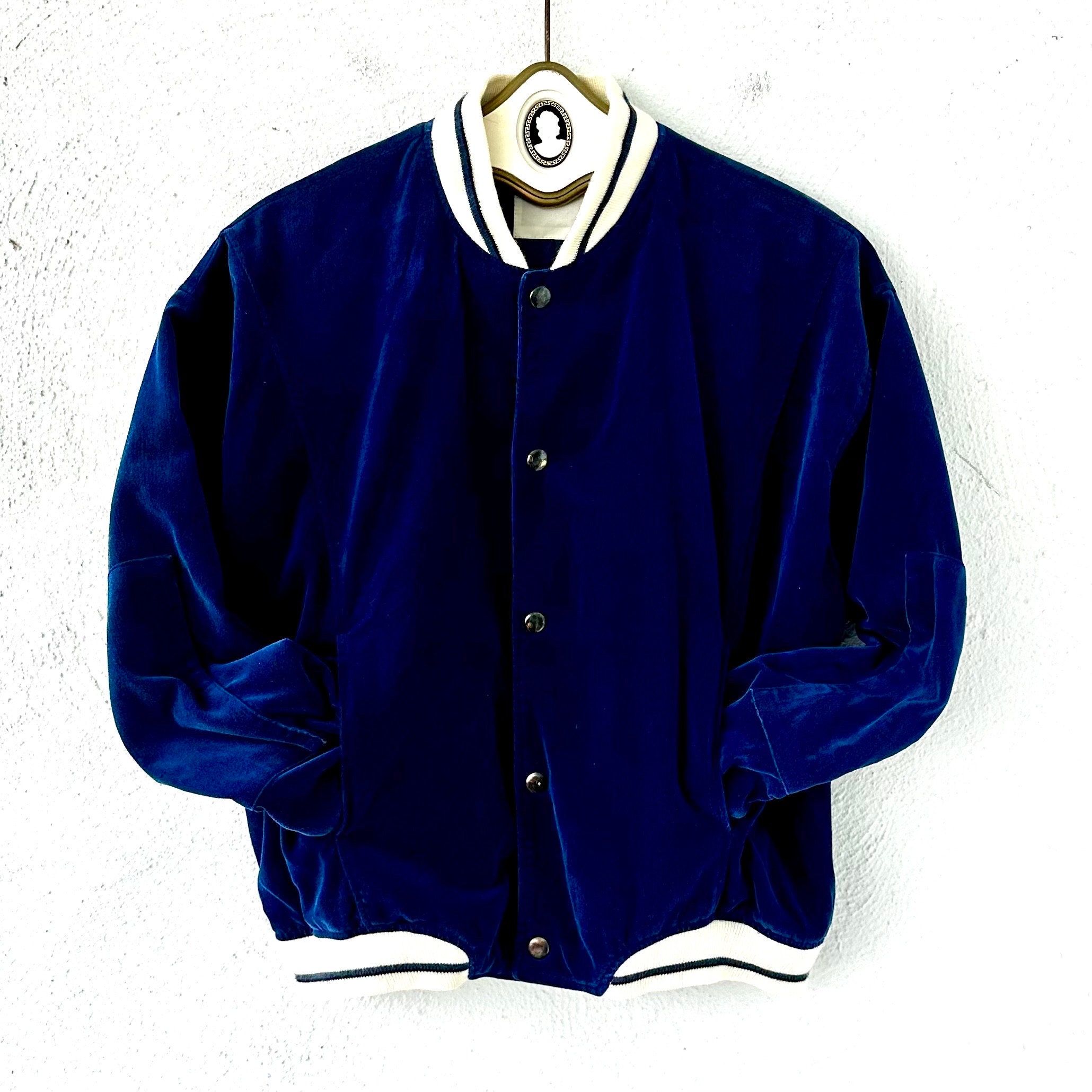 Vintage 70s 80s Wrangler Velvet Bomber Jacket Blue Lightweight