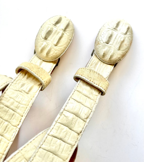 Vintage 70s White Embossed Leather Belt 1970s Min… - image 5