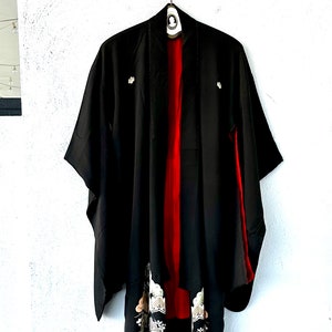 Antique 1920s Japanese Kimono Kuro Tomesode  Floral Black Floral Embroidered Cranes Bird Asian Robe