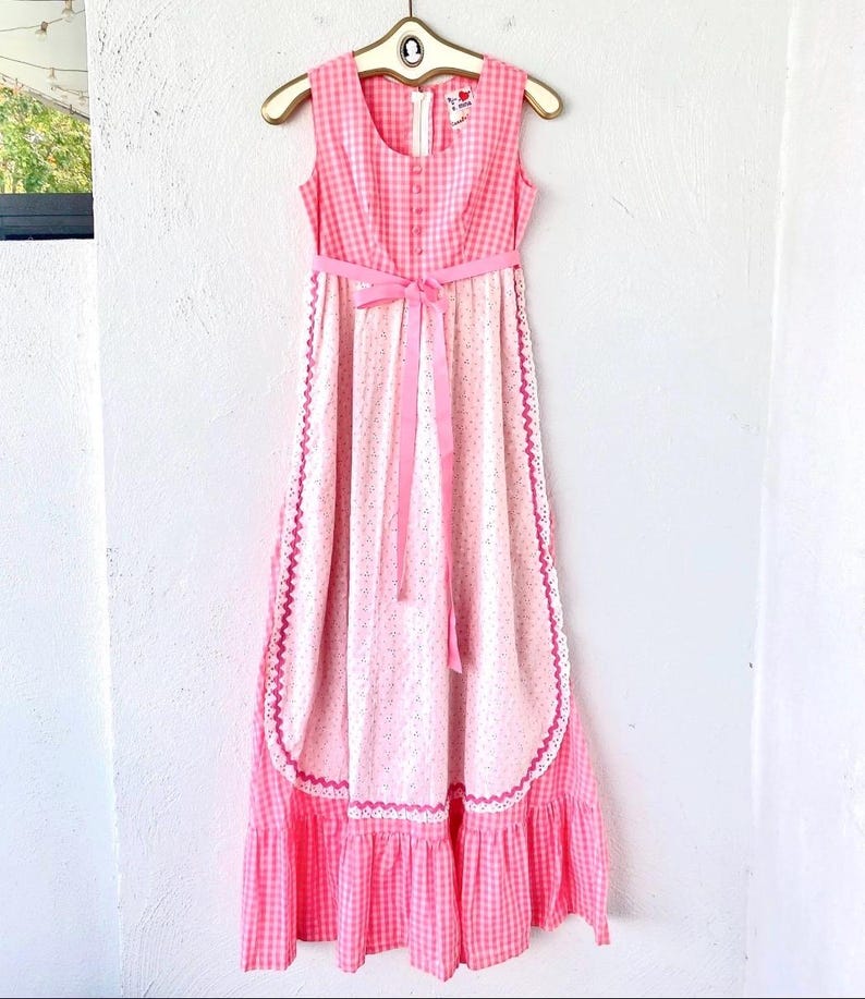 Vintage 60s Gingham Apron Dress: Pink Hawaiian Muumuu, Eyelet Lace - Etsy