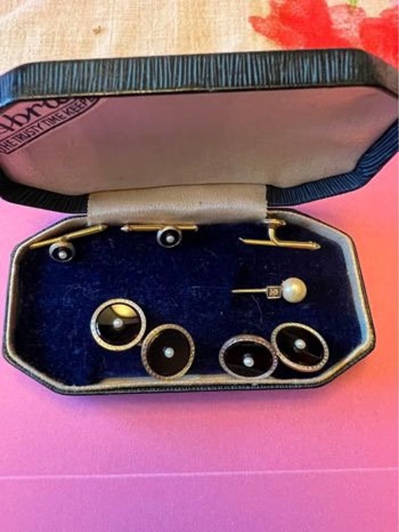 Pearl tie tack and cufflinks