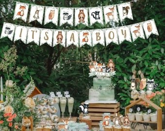 Woodland Animals Baby Shower Decorations: Banner, Cake & Cupcake Toppers