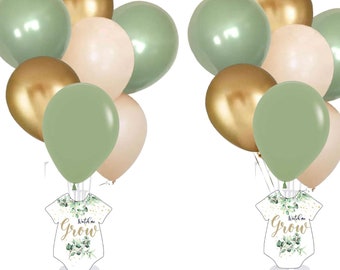Eucalyptus Baby Shower Balloon Centerpiece Set: Green & Gold Neutral Decor