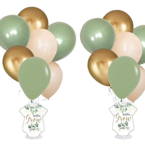 Eucalyptus Baby Shower Balloon Centerpiece Set: Green & Gold Neutral Decor