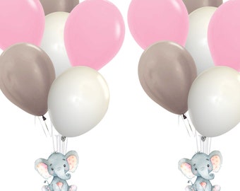 Elephant Baby Shower Balloon Centerpiece Set in Pink and Gray, Baby Girl Shower Balloon Bouquet Set, It's a Girl Baby Shower Decorations