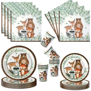 Woodland Creatures Party Supplies, Paper Plates, Paper Cubs, Napkins, Woodland Baby Shower Plates, Woodland Birthday Party Supplies, Animals