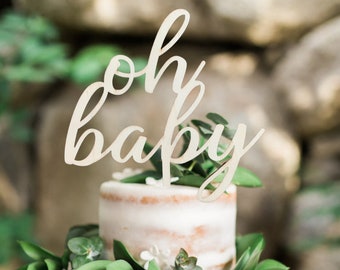 Oh Baby Wooden Cake Topper, Oh Baby Neutral Baby Shower Decoration, Boho Baby Shower Cake Topper, Greenery Baby Shower Cake Topper