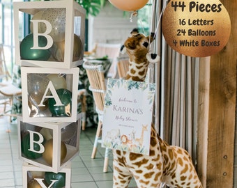 Baby-Block-Ballonbox mit Buchstaben, Babypartydekoration, Jumbo-transparente Ballonboxen, Grün und Gold