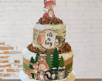 Woodland Creatures Diaper Cake: Boy Baby Shower Centerpiece