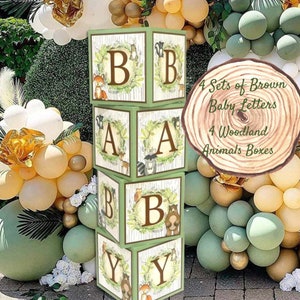 Woodland Animals Baby Block Balloon Box with Brown Letters, Baby Shower Decorations, Jumbo Balloon Boxes, Woodland Baby Shower Boxes