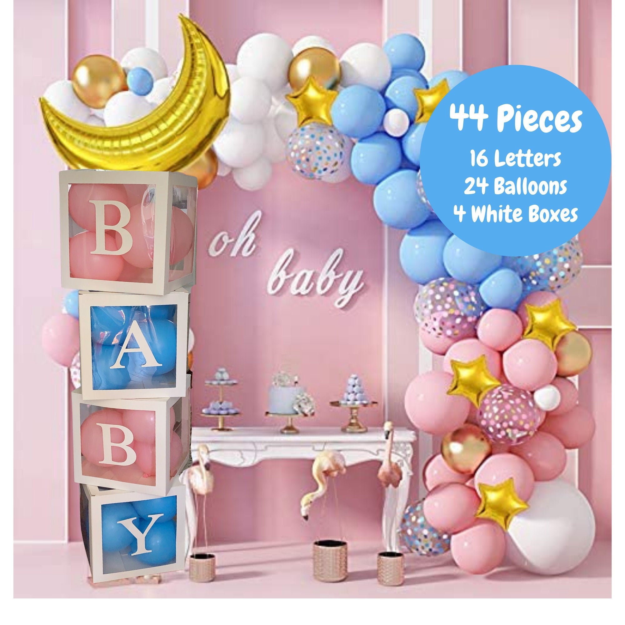 Floral Baby Shower Box Decorations for Girls, Baby Shower Backdrop Blocks Gender Reveal Photo Props,Floral Baby Shower Party Decorations Pink Girl