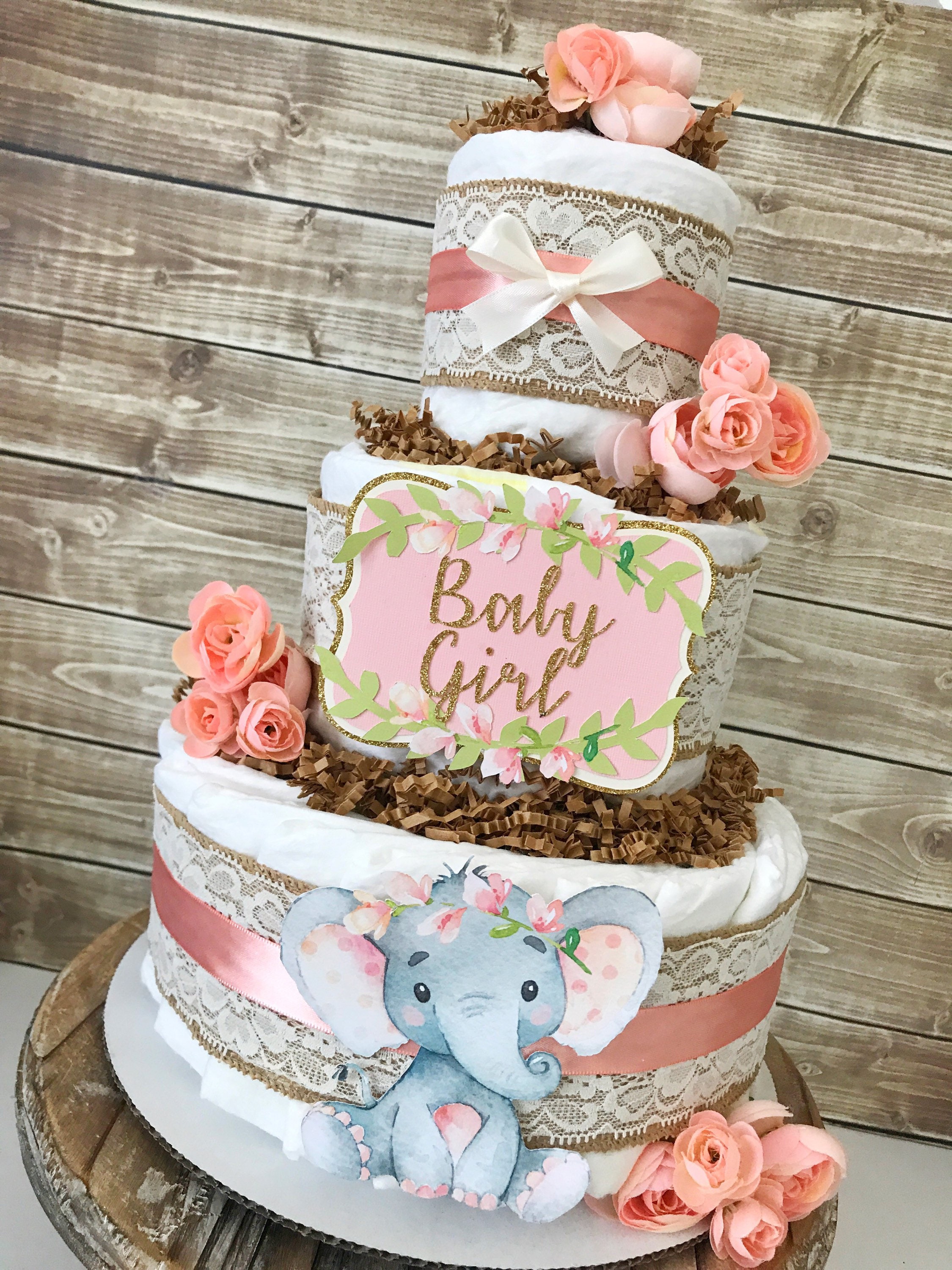 Fl Elephant Diaper Cake Baby Shower Centerpiece For Gallery Photo