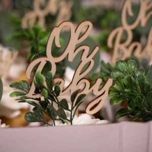 SET OF 12 Oh Baby Cupcake Toppers, Oh Baby Wooden Cupcake Toppers, Greenery Baby Shower Decorations, Boho Baby Shower Decorations