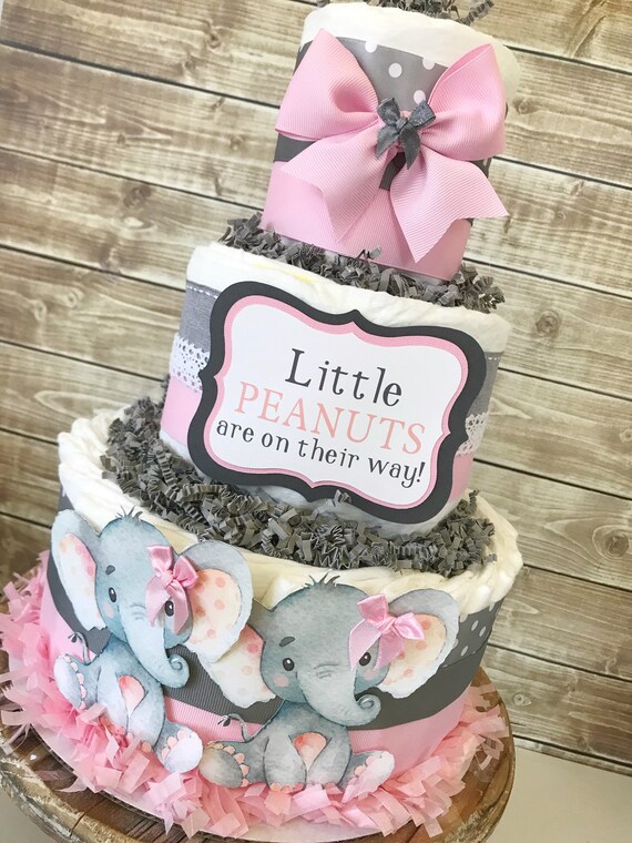 Little Peanut Diaper Cake For Girls Elephant Baby Shower Etsy