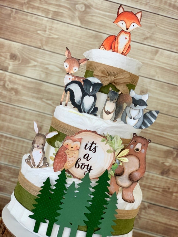woodland creatures diaper cake diy