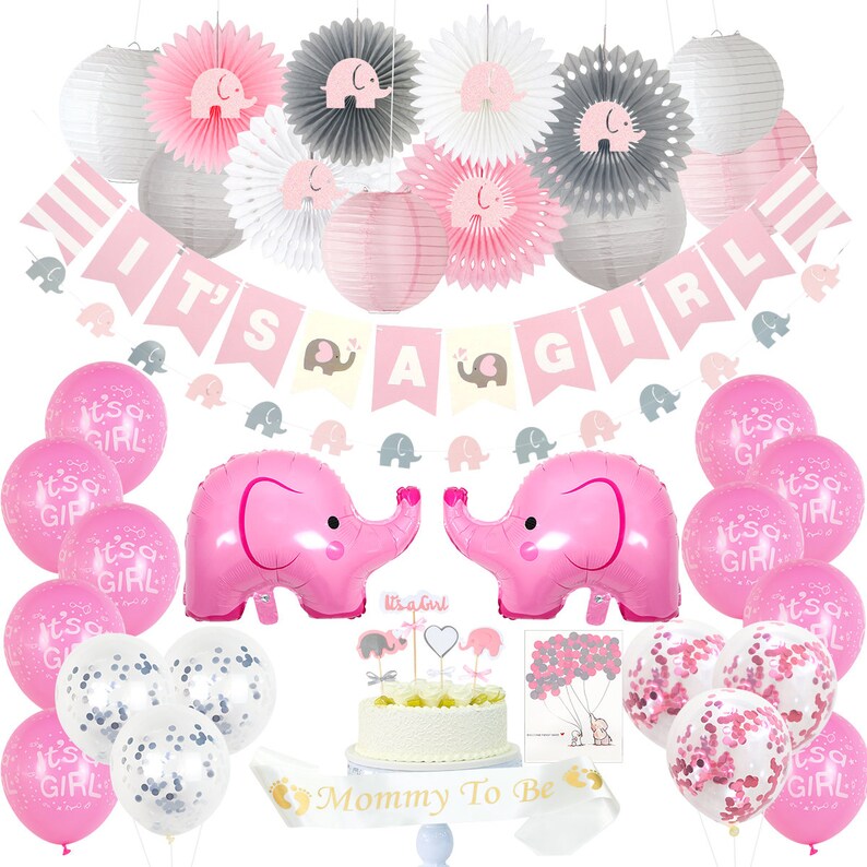 Elephant Baby Shower Pink and Gray Baby Shower Decorations Etsy