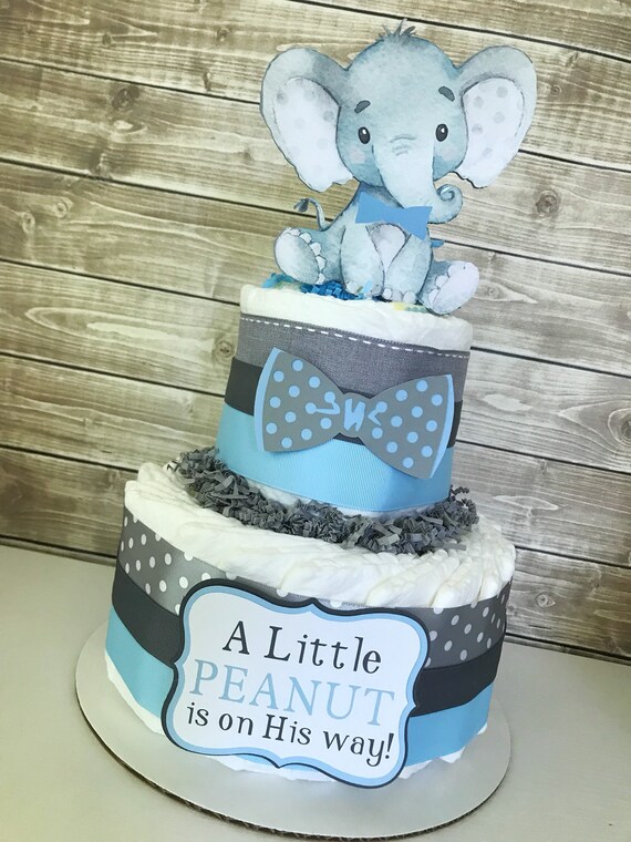 Elephant Diaper Cake For Boys Little Peanut Baby Shower Etsy