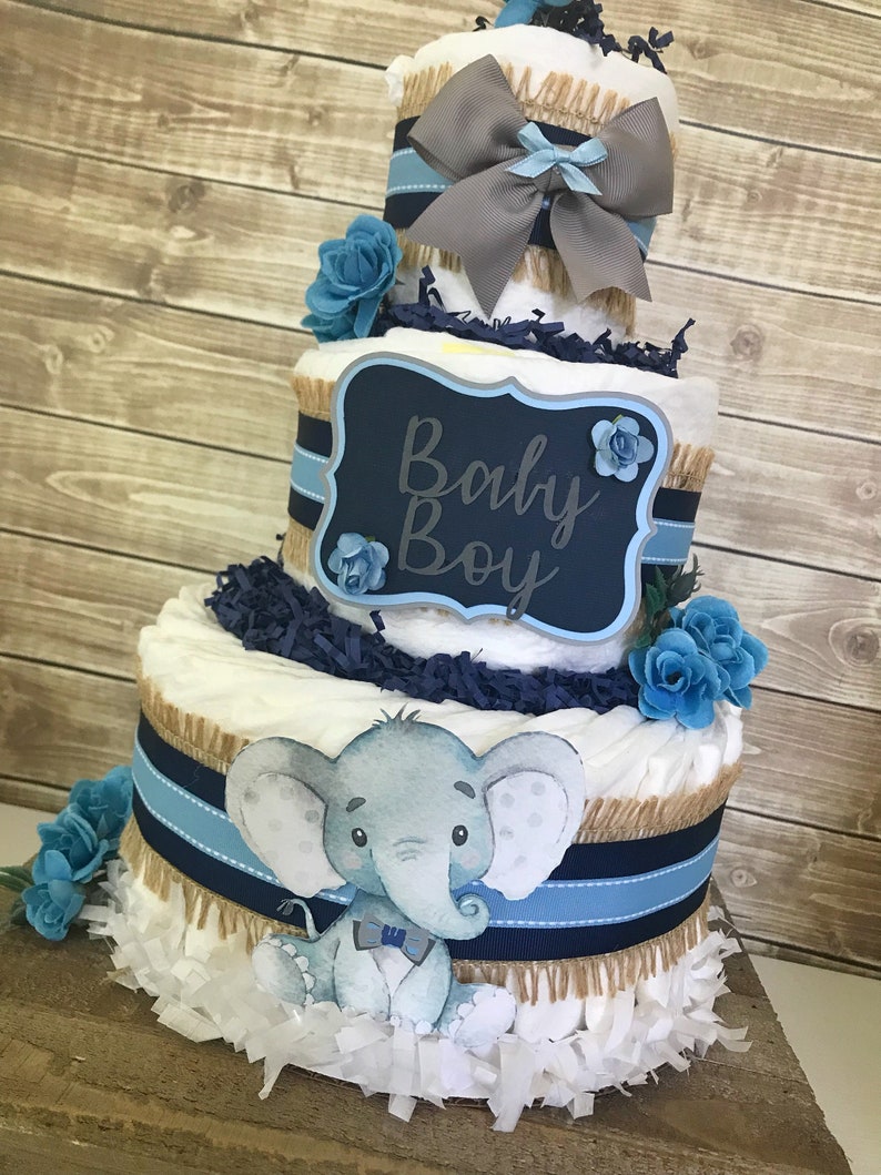 Elephant Baby Shower Diaper Cake Centerpiece For Image 0
