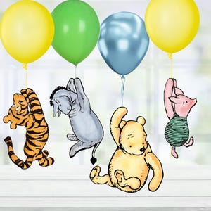 Hanging Classic Winnie the Pooh Character Cutouts - Vintage Pooh Cardstock Cutouts - Baby Shower Props - Birthday Party Decor